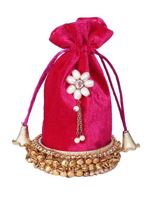 pink velvet potli - 10080724 - Very Small Image - 1