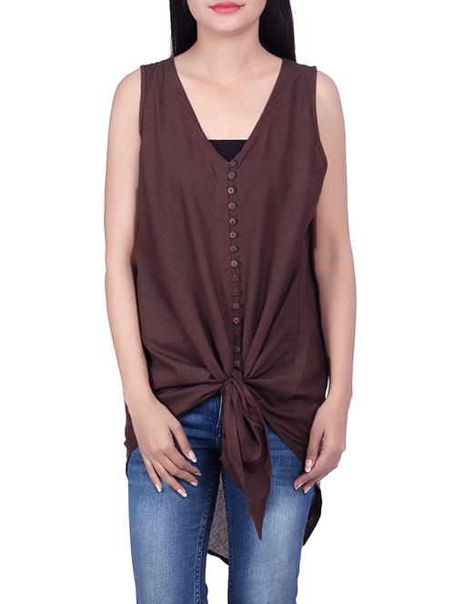 brown cotton top - 10082137 - Very Small Image - 1