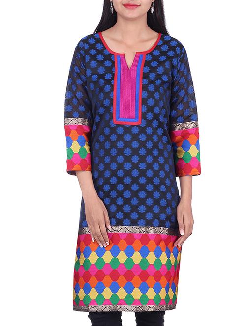 blue chanderi straight kurta - 10082324 - Very Small Image - 1
