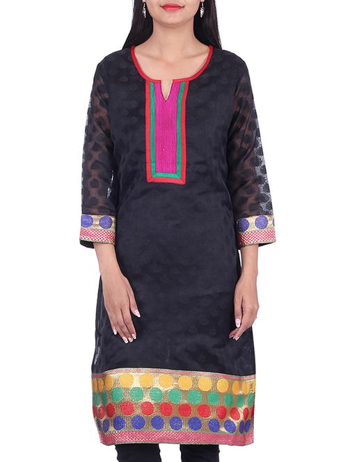 black chanderi straight kurta - 10082325 - Very Small Image - 1