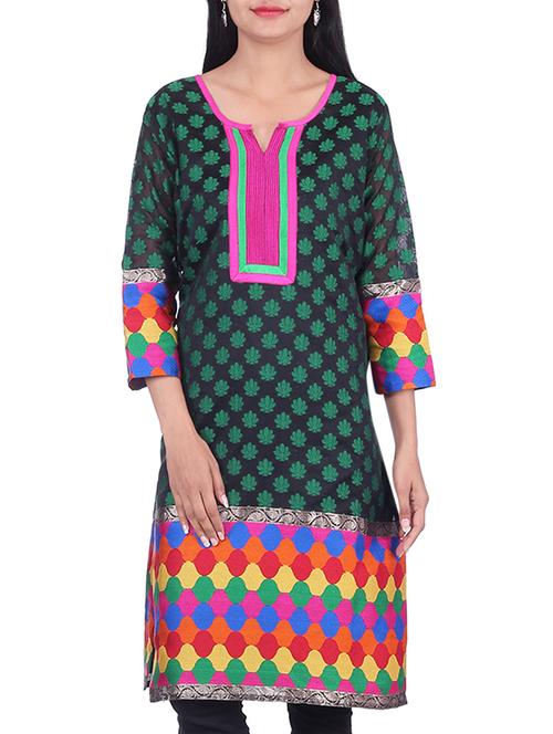 green chanderi straight kurta - 10082326 - Very Small Image - 1