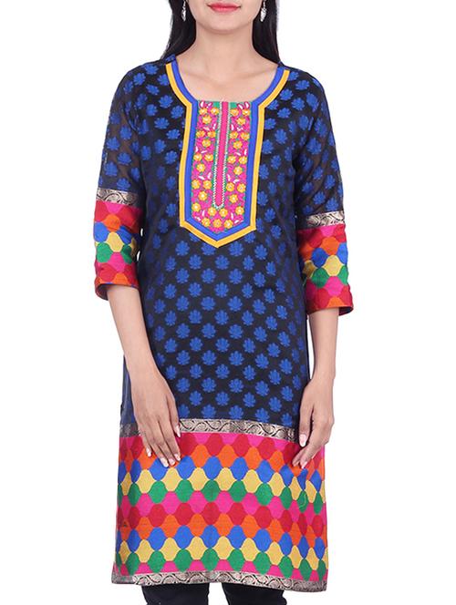 black,blue chanderi kurta - 10082338 - Very Small Image - 1