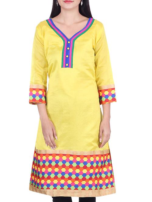yellow chanderi straight kurta - 10082344 - Very Small Image - 1