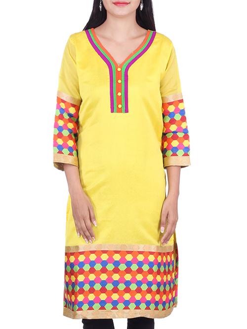 yellow chanderi straight kurta - 10082347 - Very Small Image - 1