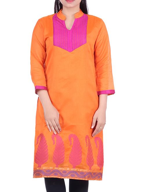orange chanderi straight kurta - 10082433 - Very Small Image - 1