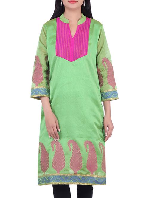 green chanderi straight kurta - 10082437 - Very Small Image - 1