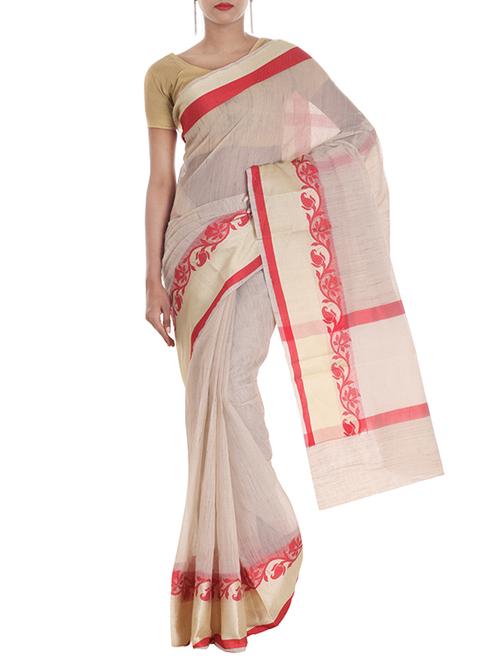 white banarasi chanderi saree with resham weaving with blouse - 10082700 - Very Small Image - 1