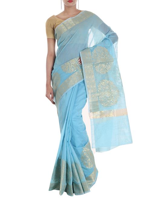 banarasi silk saree with zari weaving from zain textiles - 10082703 - Very Small Image - 1