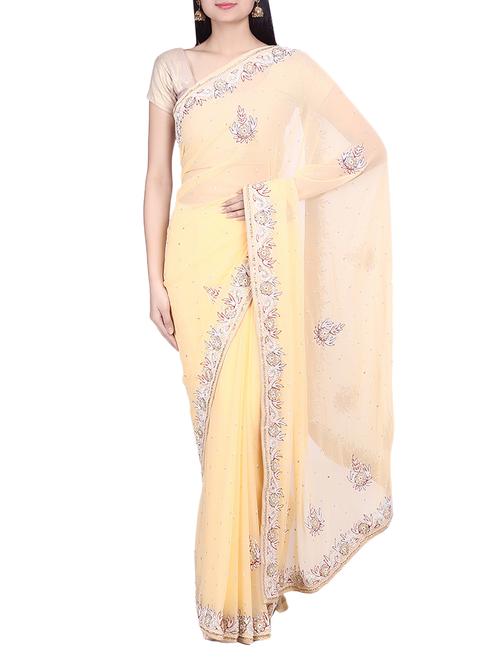 cream georgette saree - 10082904 - Very Small Image - 1