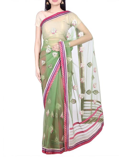 green net saree - 10082908 - Very Small Image - 1