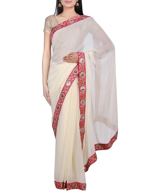 Georgette saree with gota border - 10082985 - Very Small Image - 1