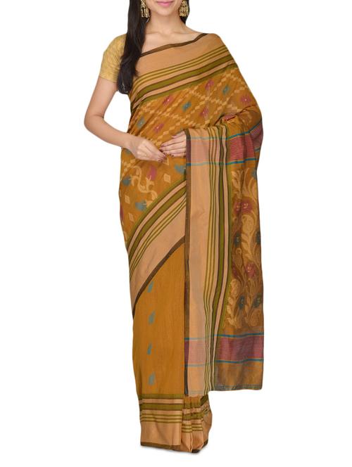 mustard cotton saree - 10083297 - Very Small Image - 1