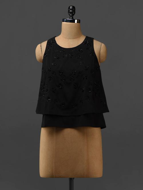 black embroidered layered crepe top - 1008495 - Very Small Image - 1