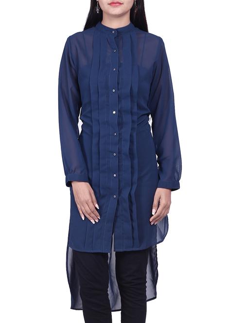 navy blue georgette kurta - 10085007 - Very Small Image - 1