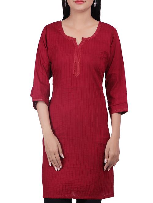 maroon cotton straight kurta - 10085866 - Very Small Image - 1