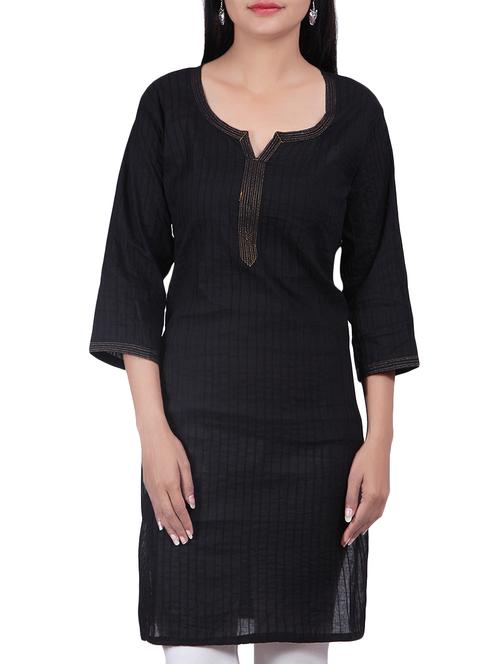 black cotton straight kurta - 10085869 - Very Small Image - 1