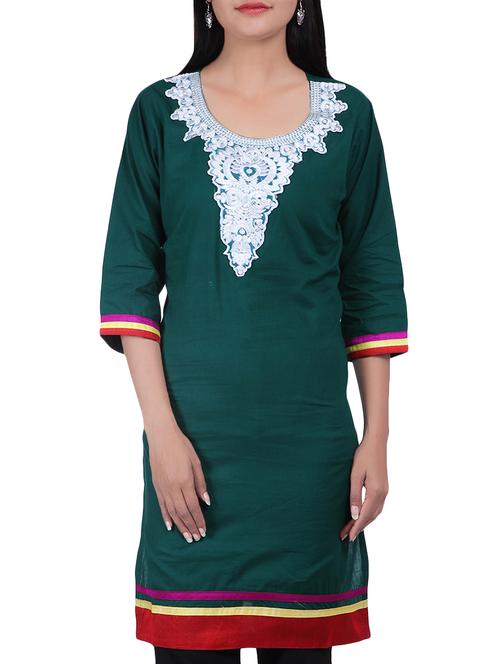 green cotton straight kurta - 10085890 - Very Small Image - 1