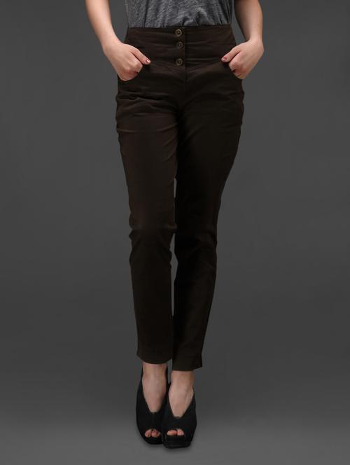 coffee brown cotton lycra trouser - 1008634 - Very Small Image - 1
