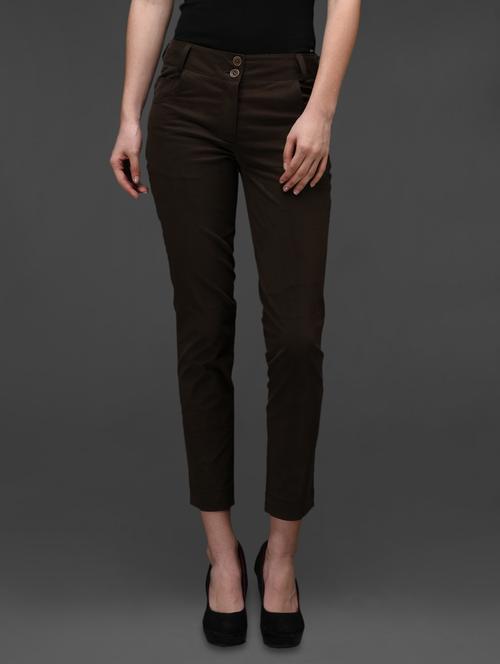 coffee brown cotton lycra trouser - 1008635 - Very Small Image - 1