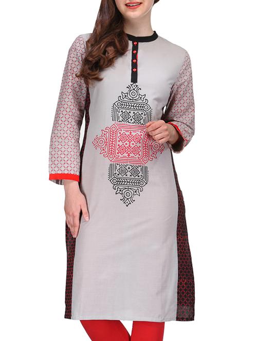 grey cotton kurta - 10086504 - Very Small Image - 1
