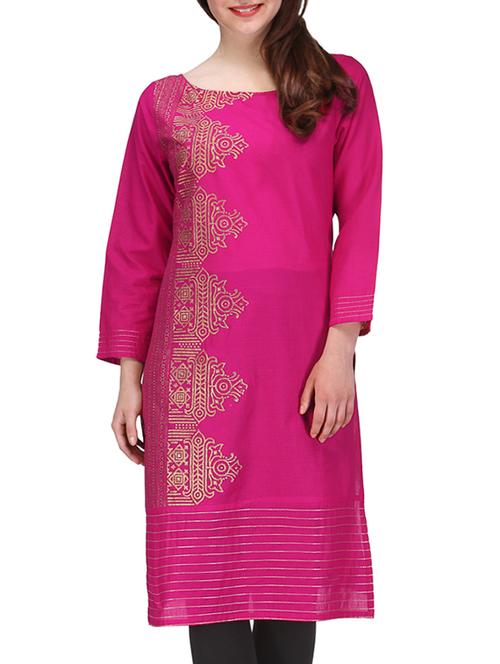 fuschia cotton kurta - 10086506 - Very Small Image - 1