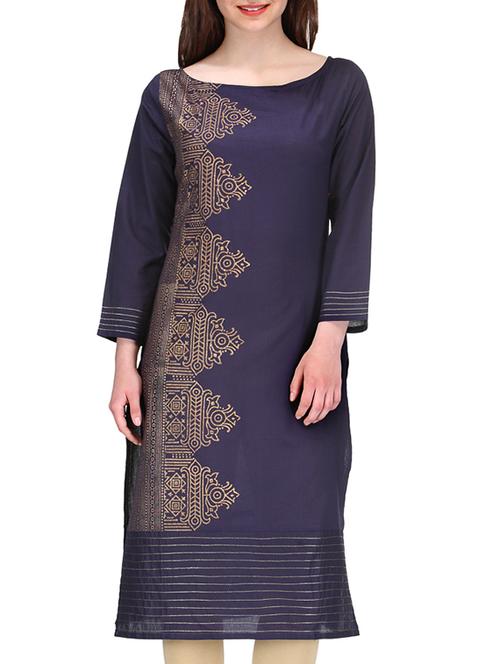 navy cotton kurta - 10086507 - Very Small Image - 1