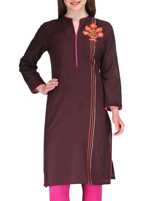 coffee cotton kurta - 10086521 - Very Small Image - 1