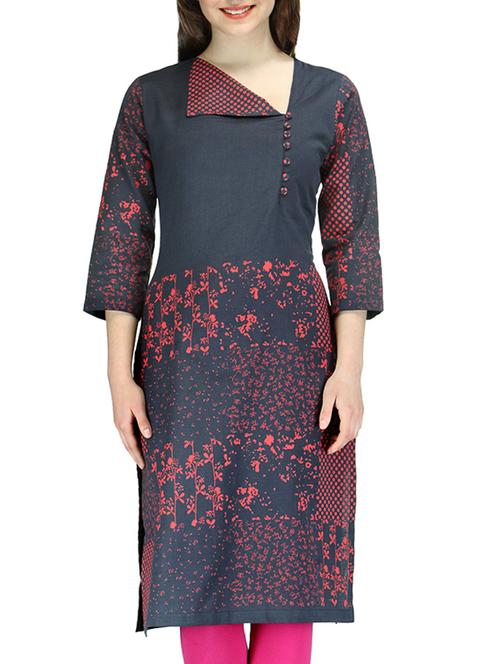 black cotton straight kurta - 10086524 - Very Small Image - 1