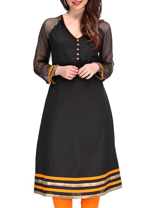 black cotton kurta - 10086528 - Very Small Image - 1