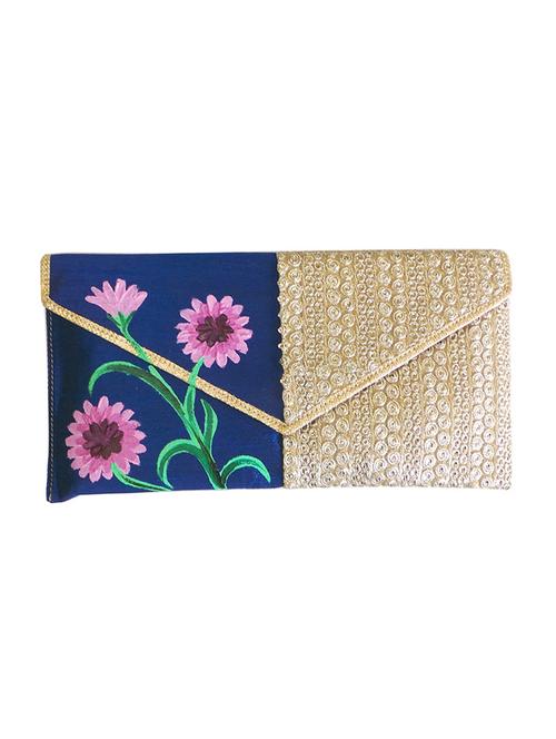 blue, gold silk clutch - 10087087 - Very Small Image - 1