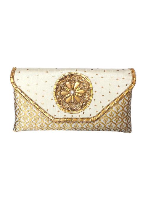 white, gold silk clutch - 10087099 - Very Small Image - 1