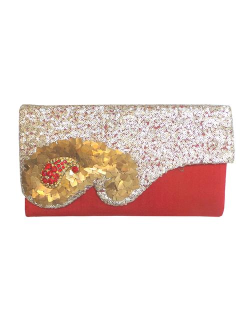red,silver silk clutch - 10087105 - Very Small Image - 1