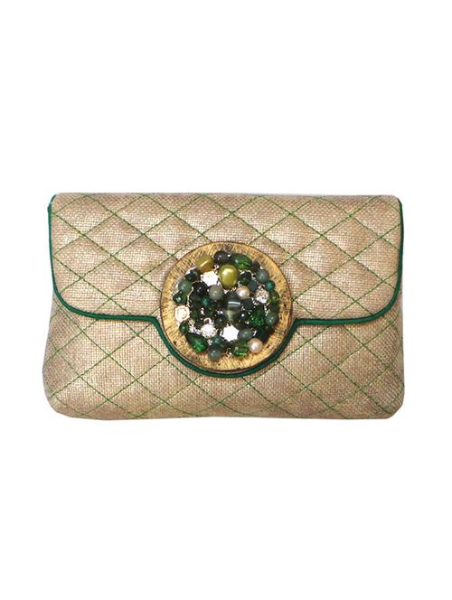 green, gold silk clutch - 10087116 - Very Small Image - 1