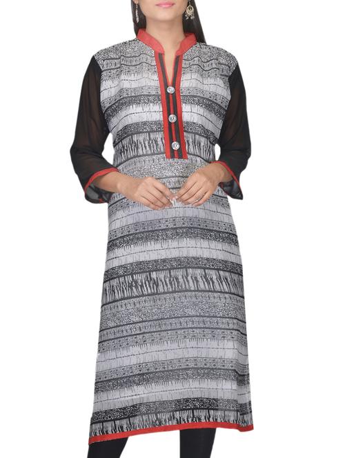 black and white faux georgette kurta - 10097605 - Very Small Image - 1