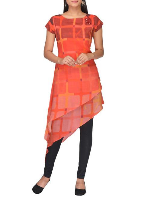 orange georgette kurta - 10097611 - Very Small Image - 1