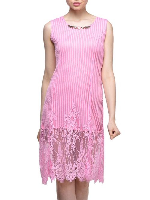 Pink Net lace midi dress - 1010419 - Very Small Image - 1