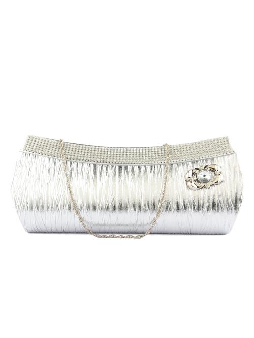 silver leatherette clutch - 10110308 - Very Small Image - 1