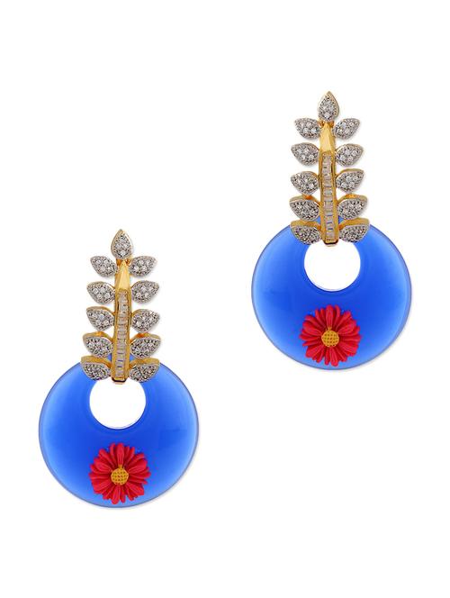 adwitiya collection 24k gold plated royal blue embellished flower earrings - 10119334 - Very Small Image - 1