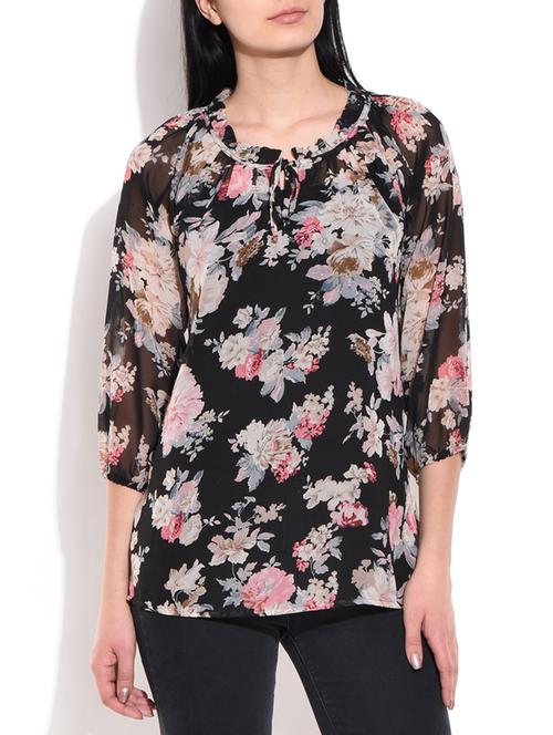 black georgette floral top - 10123192 - Very Small Image - 1