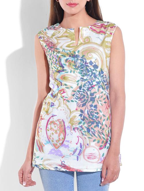 white cotton printed top - 10123239 - Very Small Image - 1