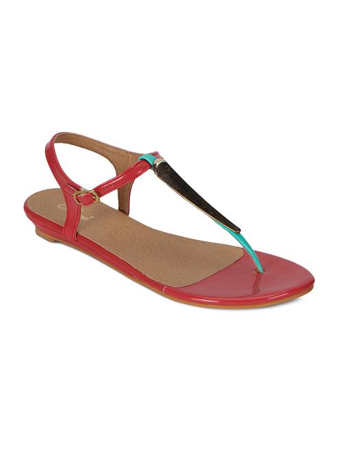 red faux leather ankle strap sandals - 10139395 - Very Small Image - 1