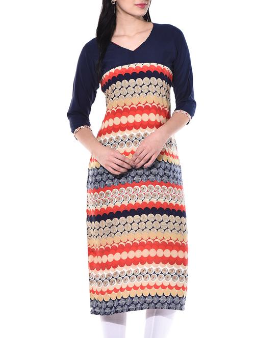 black, beige, red poly crepe kurta - 10140426 - Very Small Image - 1