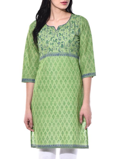 green cotton kurta - 10140452 - Very Small Image - 1