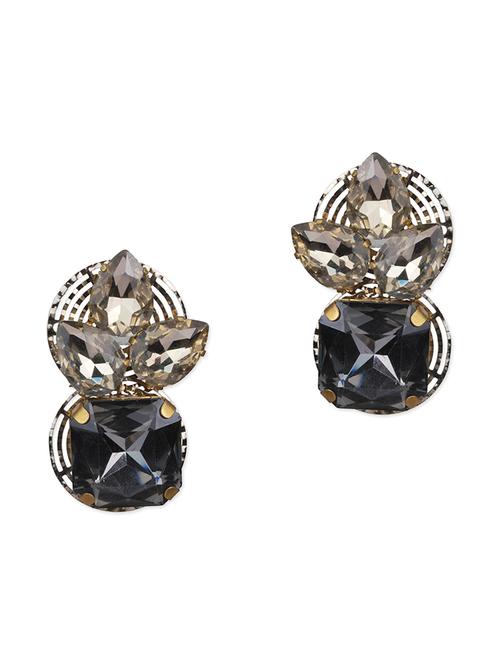grey square stone studded earrings - 10143015 - Very Small Image - 1