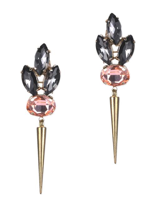 pink stone earrings with conical drop - 10143023 - Very Small Image - 1