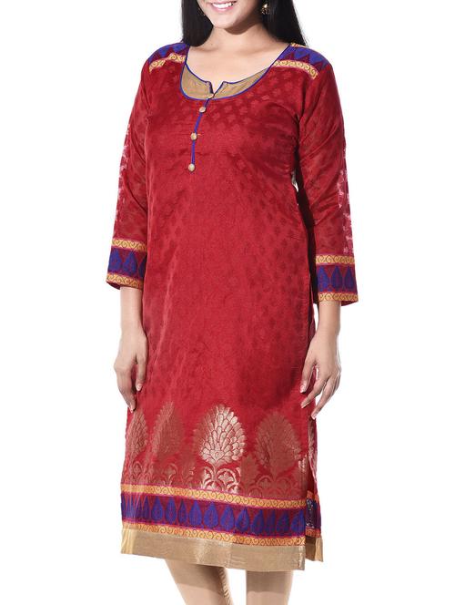 red chanderi kurta - 10147556 - Very Small Image - 1