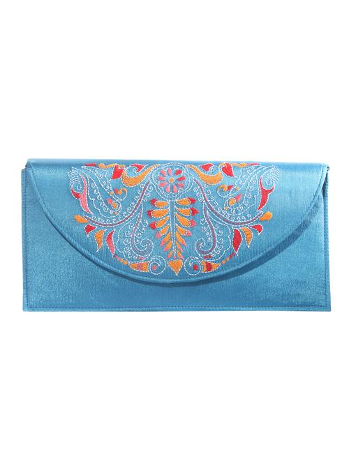 turquoise kantha embroidered fabric sling bag - 10161722 - Very Small Image - 1