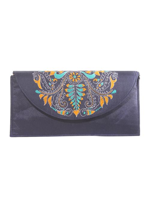 dark blue kantha embroidered fabric sling bag - 10161726 - Very Small Image - 1