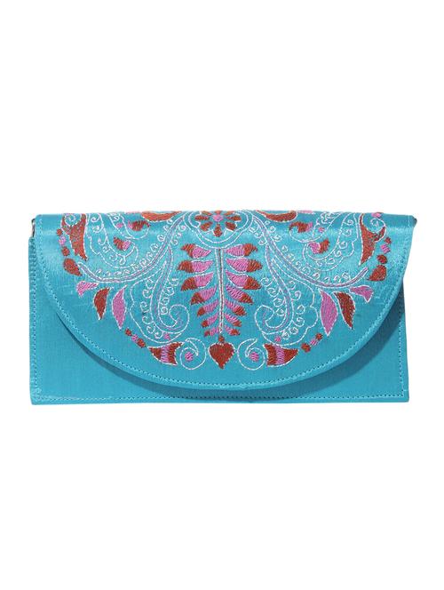 turquoise kantha embroidered fabric sling bag - 10161757 - Very Small Image - 1