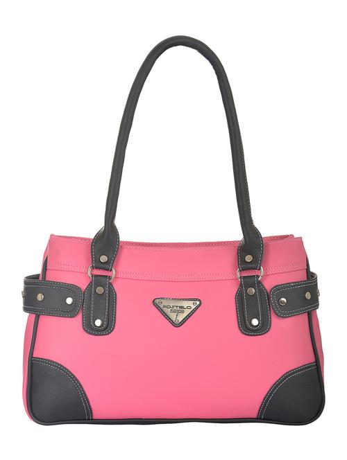 Pink leatherette color block handbag - 10162010 - Very Small Image - 1